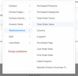 Condition block groups sidebar
